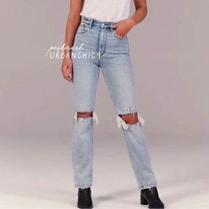 ABERCROMBIE 90s Ultra High Rise Straight Jean Light Blue Ripped Knee size 27